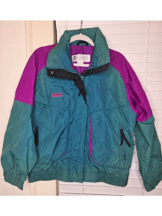 Columbia Jackets & Blazers - VTG 90's Columbia Womens Ski Jacket M Powder Keg Teal Purple Retro Colorblock